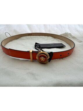NWT Authentic Versace Leather Belt Medusa Buckle Orange Luxury Designer